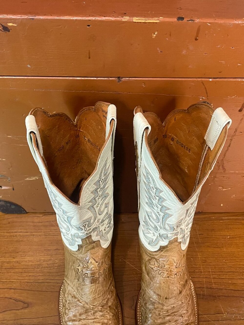 LUCCHESE Women's Size 10 B Exotic Full Ostrich Bone Tan Chocolate Cowboy Boots - Picture 9 of 10